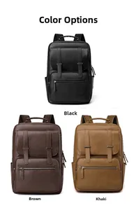 Detailed comparison of leather backpacks in black, brown, and khaki with litchi texture