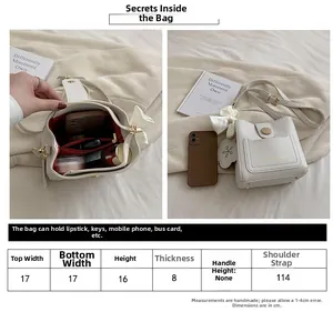 Tableau des tailles détaillé et vue de la capacité du sac seau blanc minimaliste