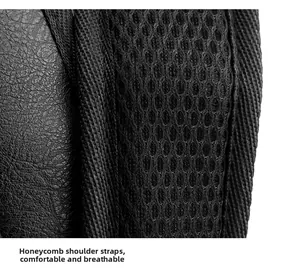 Detail of breathable honeycomb mesh shoulder straps on the black business backpack