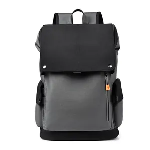 Gray and black casual business backpack with orange zipper accents for daily commuting