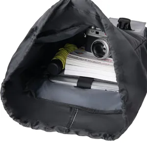 Macro view of nylon backpack interior with dedicated digital compartments and large storage