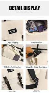 Détails du sac bandoulière en toile blanc cassé avec sangle réglable et boucle robuste