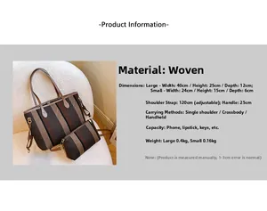 Detail view of striped woven tote and matching pouch set with adjustable strap