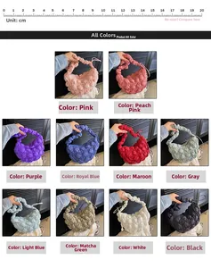 Muestra de 10 colores del bolso acolchado tipo nube con referencia de tamaño de 20 cm