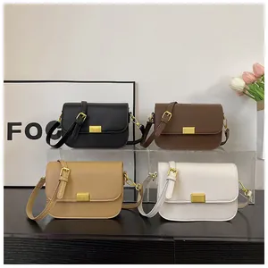 Detailed grid view of minimalist faux leather shoulder bags in four classic neutral colors
