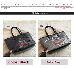 Sacs cabas matelassés en noir et gris métallisé avec broderie Merry Christmas