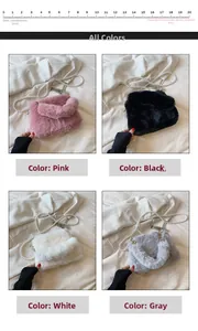 Furry crossbody bags in pink, black, white and grey with elegant pearl chains
