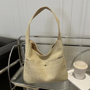 Borsa Tote in Paglia Intrecciata da Donna Borsa a Spalla Hobo di Grande Capacità Borsa da Viaggio per Spiaggia Estiva Magnete