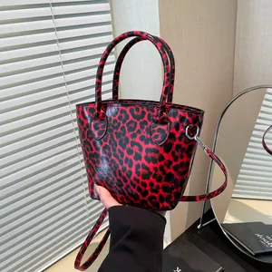 Women Leopard Print Bucket Bag PU Leather Tote Crossbody Bag With Adjustable Shoulder Strap Fashion Handbag For Daily Use
