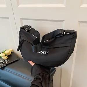 Women Fashion Letter Print Hobo Shoulder Bag Large Capacity Composite Fabric Crescent Crossbody Bag With Adjustable Strap Daily Travel Bag