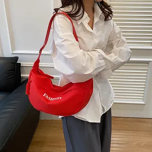 Chic red crescent hobo bag for women with fashion letter print and adjustable strap