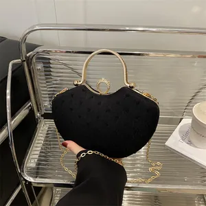 Ins Fashion Rhinestone Evening Bag For Women Metal Handle Chain Strap Clutch Banquet Party Handbag Wedding Purse