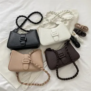 Minimalist vintage crocodile pattern handbags in multiple colors with braided straps