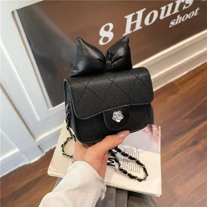 Quilted PU Leather Mini Crossbody Bag With Large Bow And Metal Flower Buckle Fashionable Chain Shoulder Bag For Girls Women