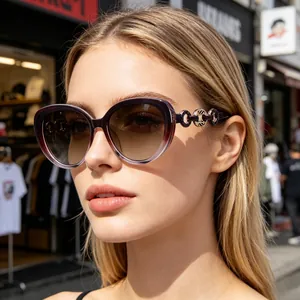 Cat Eye Polarized Sunglasses For Women Fashion Trendy Metal Chain Temples UV400 Protection Outdoor Travel Shades