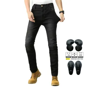 Men's Motorcycle Riding Jeans With Removable CE Protective Pads Stretch Biker Denim Pants Retro Racing Trousers Four Seasons