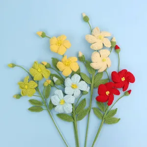 Bouquet De Fleurs Au Crochet À La Main Fil Tricoté Eustoma Artificielle Réaliste Fini Pour Décoration Maison Cadeau