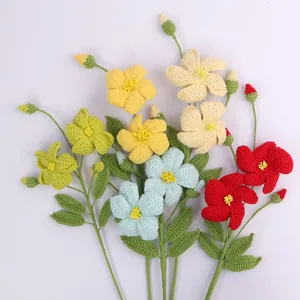 Gros plan d'un bouquet de fleurs au crochet fait main avec texture de laine et couleurs vives
