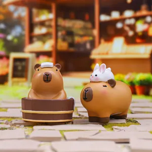 Cute Capybara desktop ornaments with bathing and bunny-carrying miniature figurines
