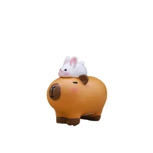Cute capybara and rabbit resin figurine for creative home and desk decoration