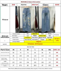 Größentabelle mit Taillen- und Hüftmaßen für hellblaue Ripped Straight Leg Jeans