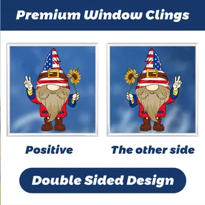 Autocollant de fenêtre double face avec gnome au chapeau drapeau américain