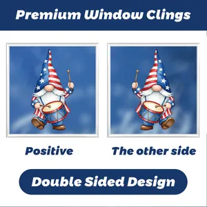 Sticker de fenêtre double face Fête de l'Indépendance avec gnome et motif drapeau américain