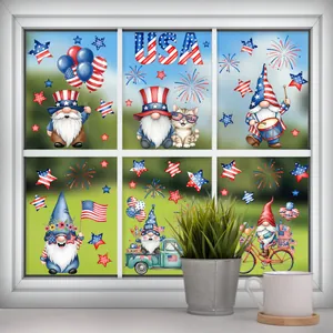 Détails des autocollants de fenêtre du 4 juillet avec gnomes et motifs de drapeau américain