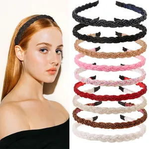 Crystal Beaded Braided Headband Fabric Wrapped Hairband With Non Slip Teeth Fashion Headpiece For Women Daily Styling