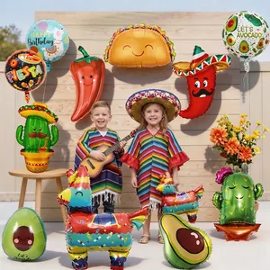 Mexican Fiesta Theme Llama Alpaca Pinata Foil Balloons Cactus Avocado Sombrero Shape Mylar Balloon Party Decoration