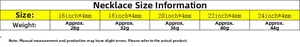 Size chart for 4mm stainless steel Byzantine chain necklace with length and weight info