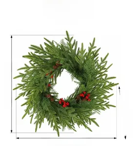 Detailansicht der Maße für 55cm künstlichen Weihnachtskranz mit Beeren und Zapfen