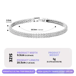 Double row rhinestone tennis bracelet with 18.5cm length and 0.5cm width dimensions