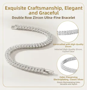 Detail of double row silver zircon bracelet with color-preserving electroplating finish