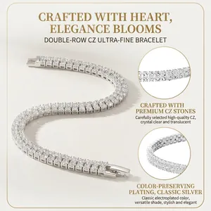 Elegant silver double-row zircon bracelet with high-quality stones and secure clasp