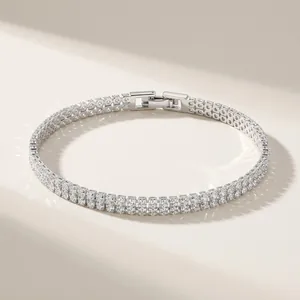 Silver-plated double-row tennis bracelet with shimmering cubic zirconia crystals