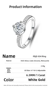 Detailed product specifications for 1 carat Moissanite ring in 925 sterling silver