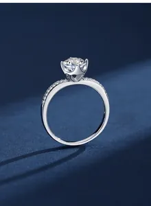 Detailed side view of 1ct D color moissanite ring with elegant 925 silver crown setting