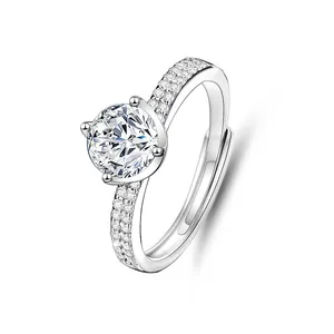 Detailed view of an elegant 1 carat D color Moissanite ring in 925 sterling silver