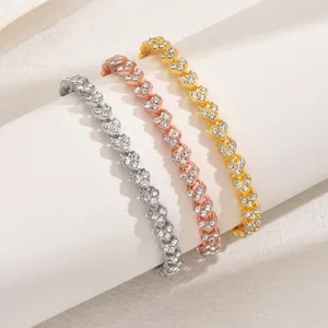 Elegant Alloy Rhinestone Heart Link Bracelet For Women Shiny Crystal Clover Chain Bracelet Gold Silver Rose Gold Fashion Jewelry