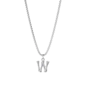 Collier en acier titane argenté avec pendentif lettre W en forme de bulle 3D