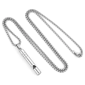 Polished silver whistle pendant necklace with a classic box chain for men and women