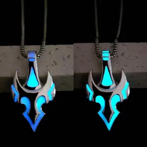 Luminous bull head pendant necklace for men with glow in the dark blue green effect