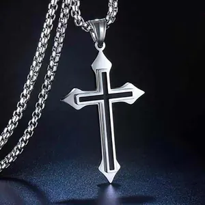 Collier Pendentif Croix en Acier Titane Vintage pour Hommes Femmes Bijoux de Croix en Acier Inoxydable Gothique Punk