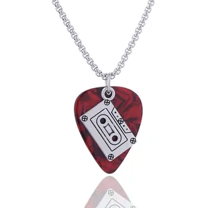 Collana plettro per chitarra punk rock con ciondolo a nastro argento e marmo rosso