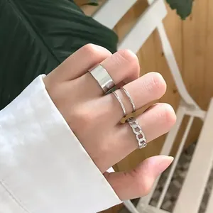Bagues Minimalistes Coeur Géométrique Alliage Métal Ajustable Empilable Bijoux De Mode Cadeau Femmes Filles