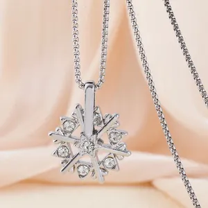 Fashion Rotatable Snowflake Pendant Necklace For Women Titanium Steel Long Box Chain Alloy Rhinestone Rotating Sweater Chain Jewelry