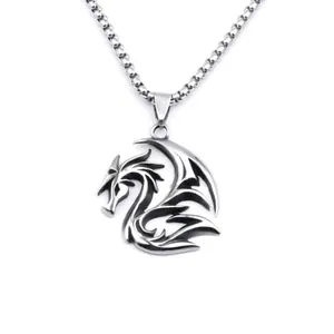 Glow in the dark dragon totem pendant with stainless steel box chain for men