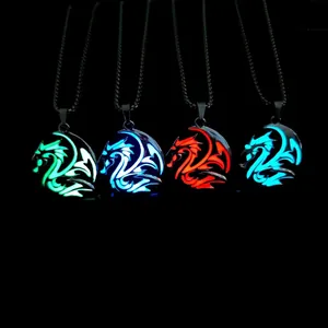 Vintage Dragon Totem Luminous Pendant Necklace For Men Women Stainless Steel Chain Glowing In The Dark Hip Hop Party Jewelry