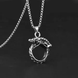Collana Vintage Hip Hop Catena Acciaio Inossidabile Pendente Drago Ouroboros Lega di Zinco Argento Antico Uomo Gioielli